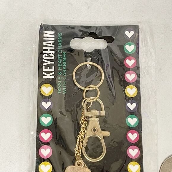 Gold Tone Purple Green Orange Tassel Heart Bag Charm Keychain Keyring - Picture 4 of 8